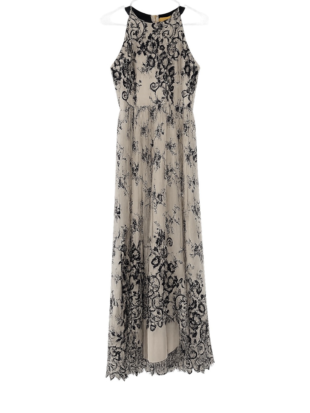 Alice + Olivia Beige Maxi Dress with Black Lace Overlay